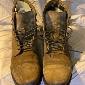 Chocolate brown cap toe suede boots